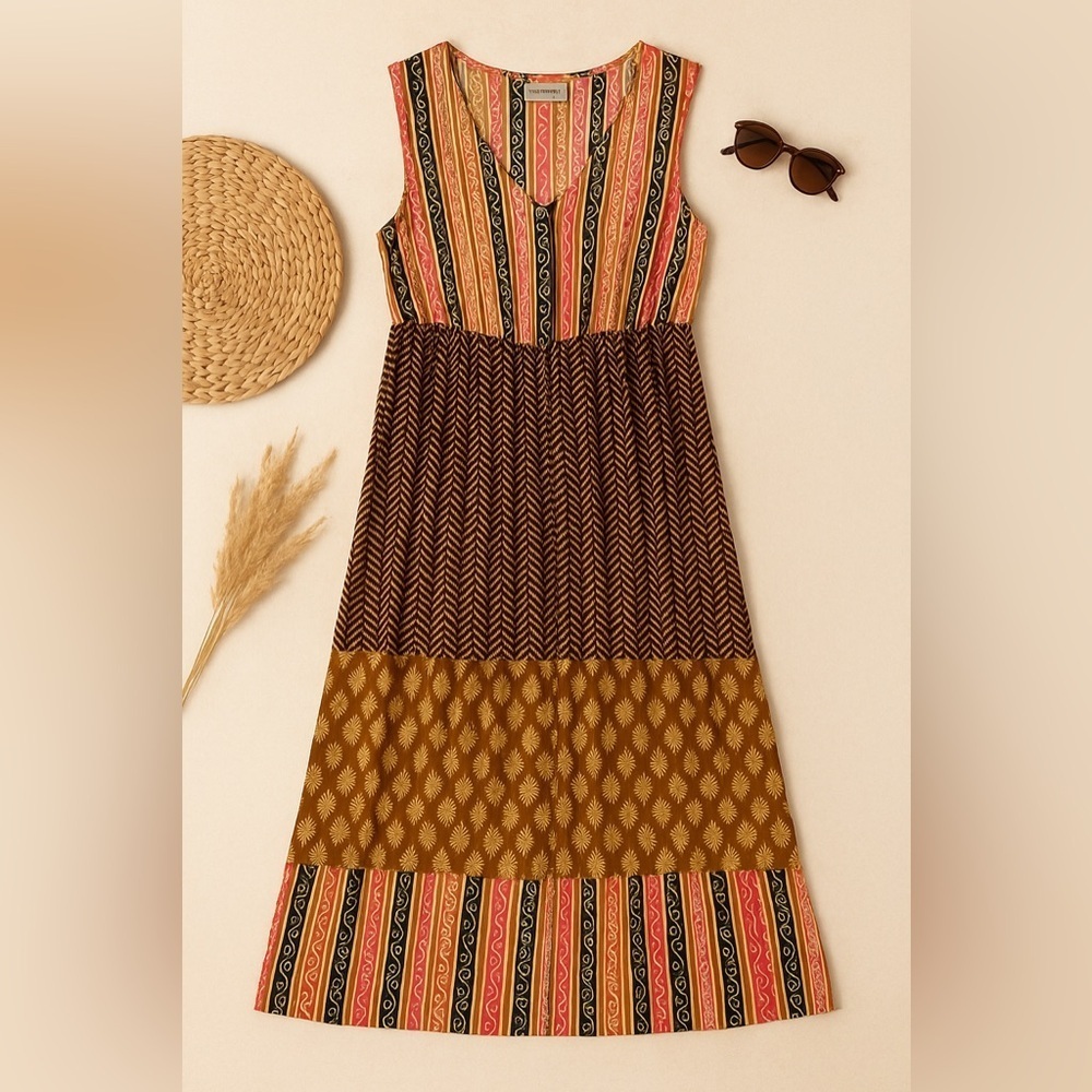 Cost Plus World Market Boho Patchwork Maxi Dress – Size S/M